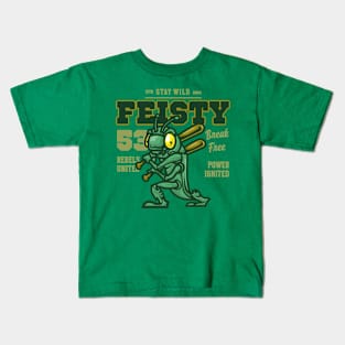 FEISTY GREEN BUG SOFTBALL PLAYER Kids T-Shirt